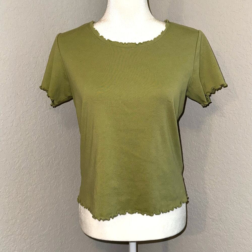 Olive Green Ruffle Trim Women's Blouse